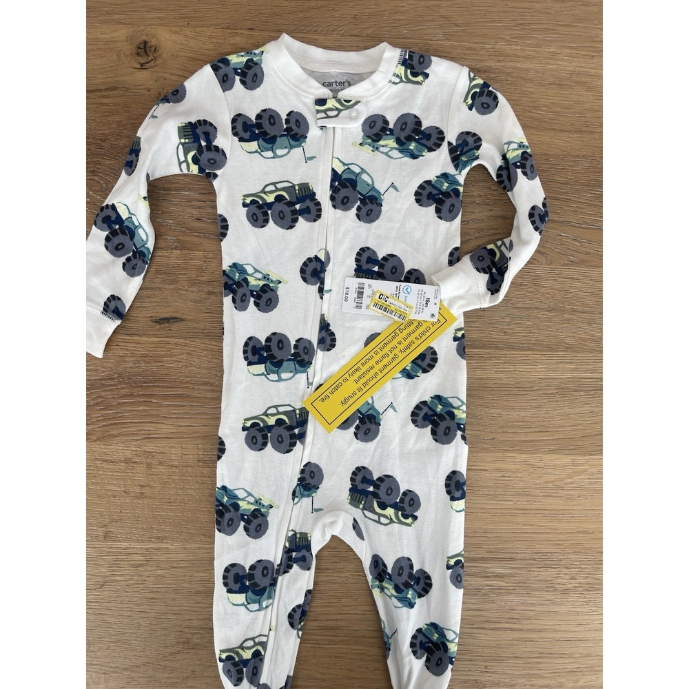 Carter's Vehicle Print Zip Sleeper Footless Long Sleeve 18M White/Blue